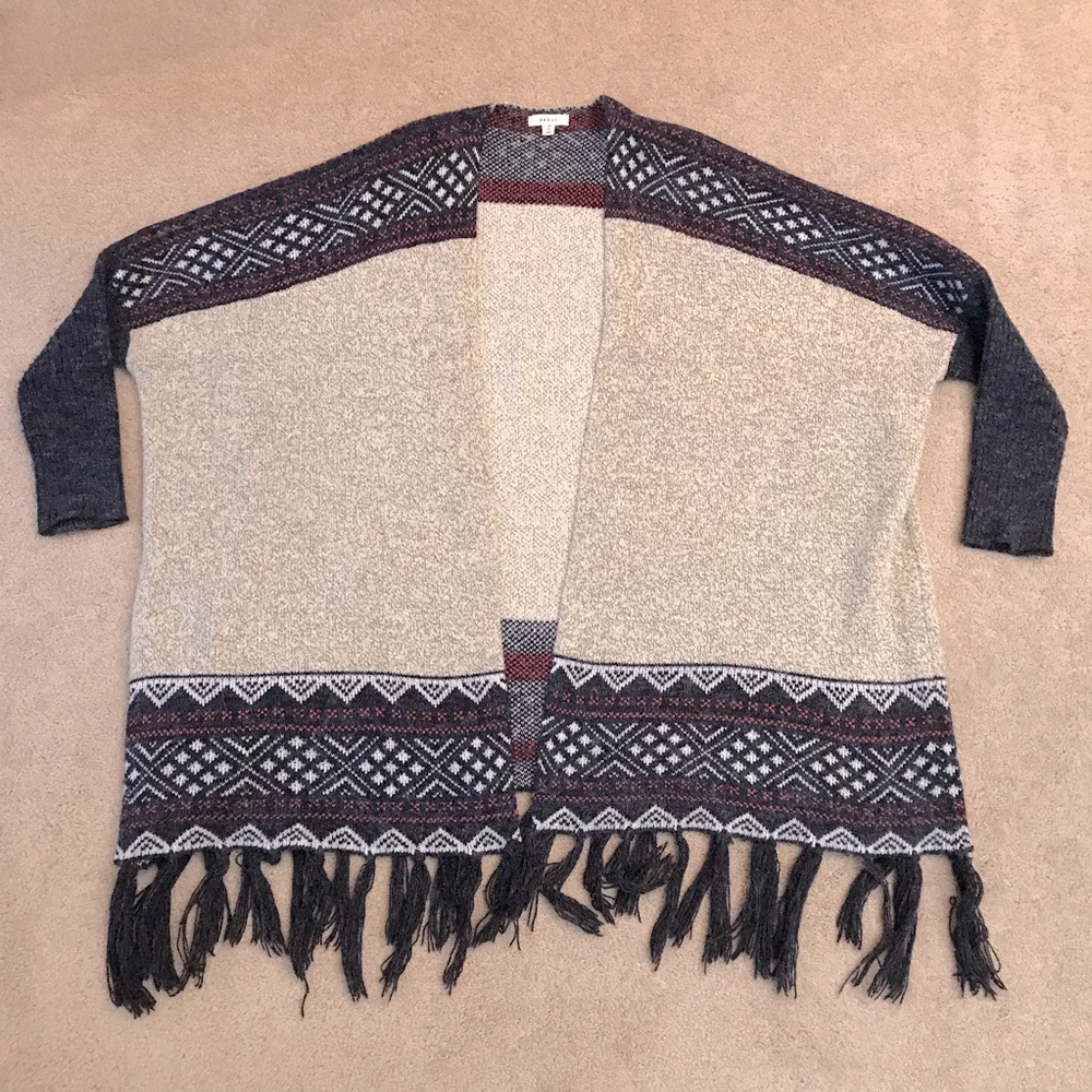 Debut Cardigan Wrap Blanket Sweater Oversized Beige Grey Fringe Lagenlook